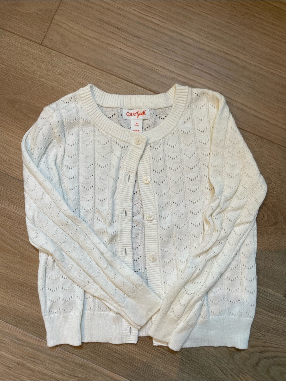 Cat & Jack Cream Openwork Button-Front Cardigan